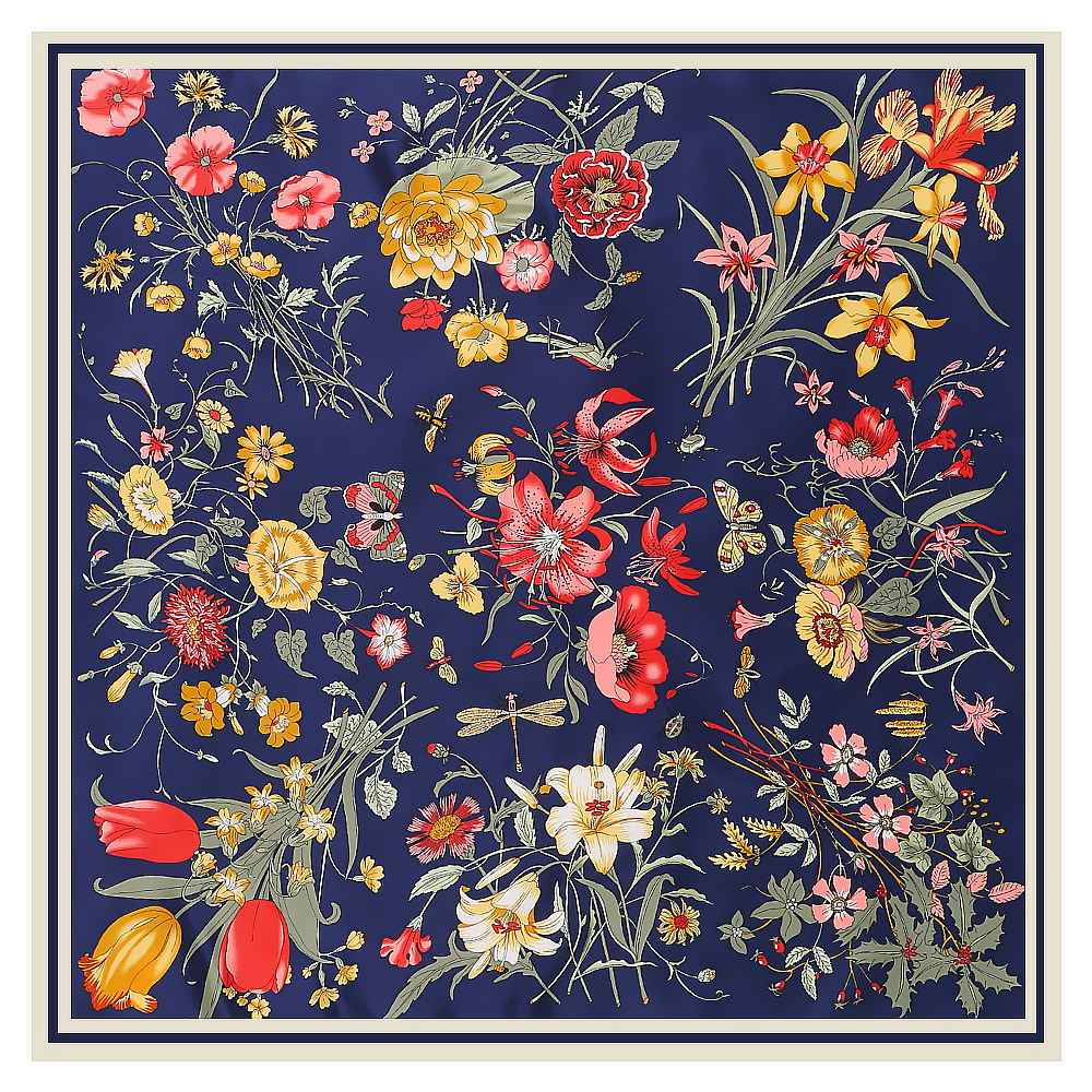 130*130 cm femmes luxe imprimé fleuri sergé foulards en soie dame Echarpes Bandana foulards carrés enveloppes Femme Foulard Pashmina