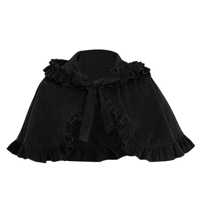 Lolita Everak-Robe Courte Attachée avec Petit Costume d'Équitation Rouge pour Femme, Cape, Capuche, Châle, Noeud Doux à Volants pour Étudiantes, Automne et Hiver