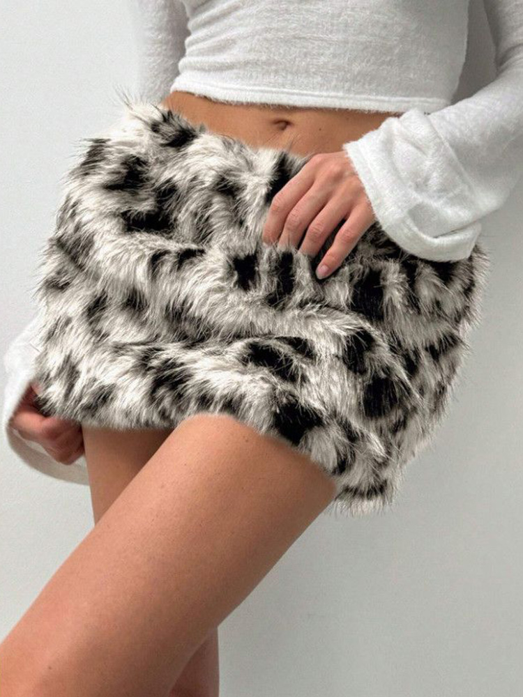 Jupe léopard rétro américaine Y2K pour femmes, fausse fourrure, Streetwear, Mini jupes Sexy, Hip Hop, Vintage, Slim, taille basse, gothique