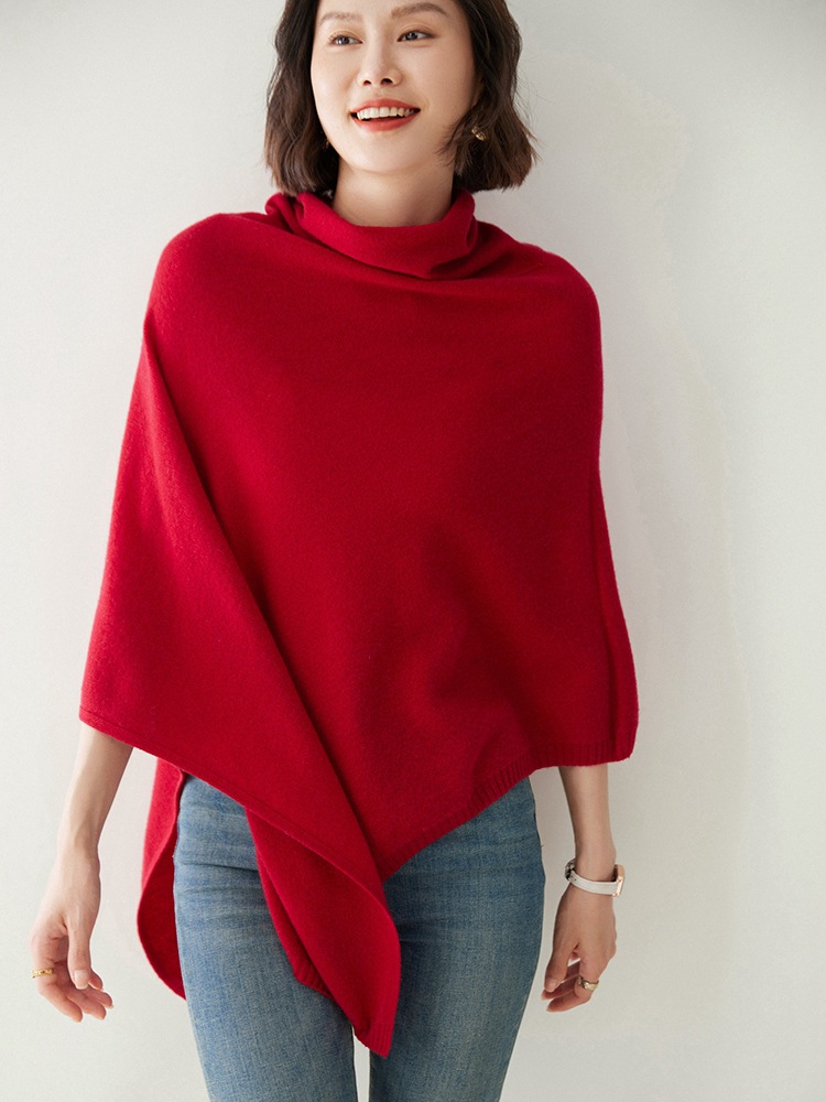 Cape châle en laine mérinos avec manches chauve-souris, pull à col roulé, pashmina, 100% laine, tout doux, chaud, Wollen irrégulier, Everak