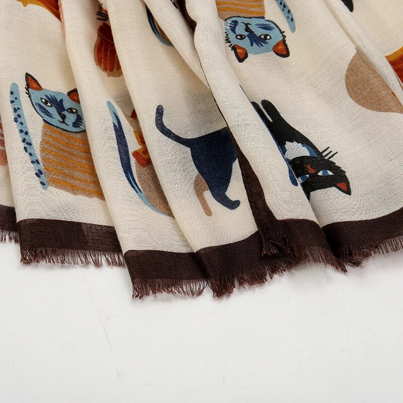 Châles à franges de chat imprimé à la mode pour femmes, silencieux en coton et Viscose, écharpe de Protection solaire de voyage, écharpe imprimée d'animaux 180x85cm