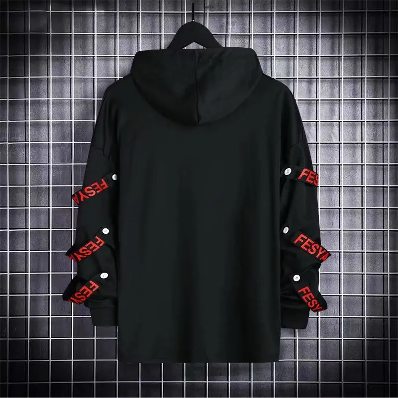 Sweat-shirt à capuche décontracté pour homme, style Techwear Hip Hop Harajuku avec patchwork de rubans, streetwear japonais, Darkwear