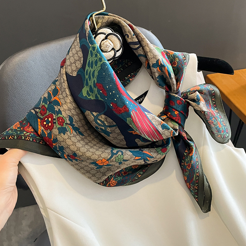 Foulard carré en soie naturelle pour femmes, imprimé Floral rétro, bandeau pour cheveux, sac, rubans, nouvelle collection 100%