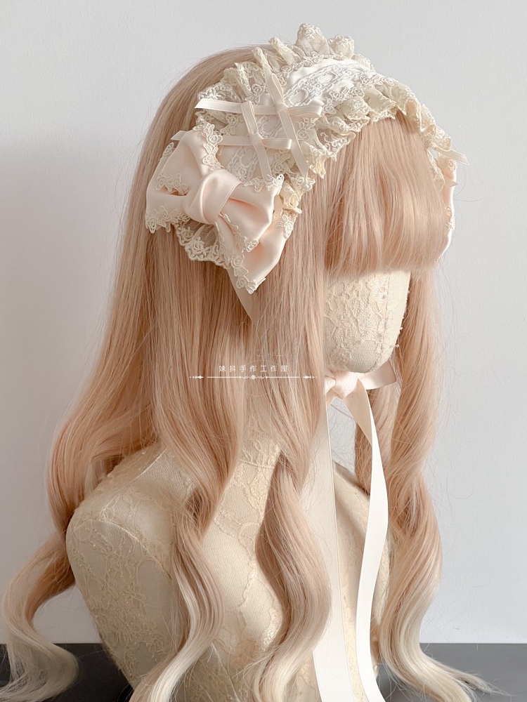 Accessoires pour cheveux Lolita originaux faits à la main, blanc et noir, coiffure rose bleu, bandeau en dentelle avec nœud Kc