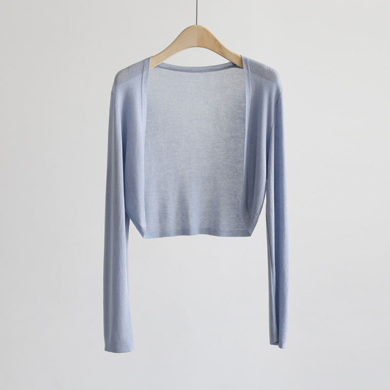 Cardigan court en soie glacée pour femme, châle léger d'été, protection solaire, couverture tricotée légère pour climatiseur
