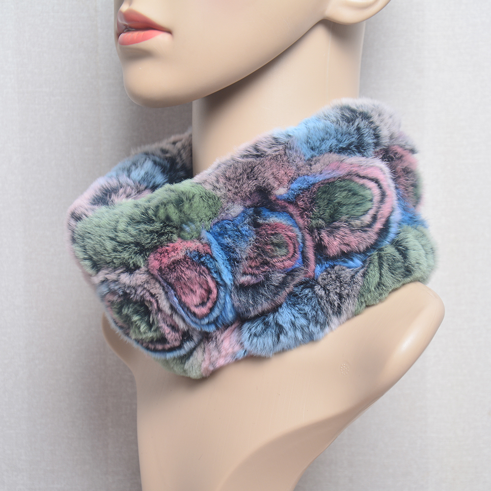 Femmes élasticité fleur réel Rex lapin fourrure écharpe naturel chaud Rex lapin fourrure bandeau dame hiver réel Rex fourrure de lapin foulards