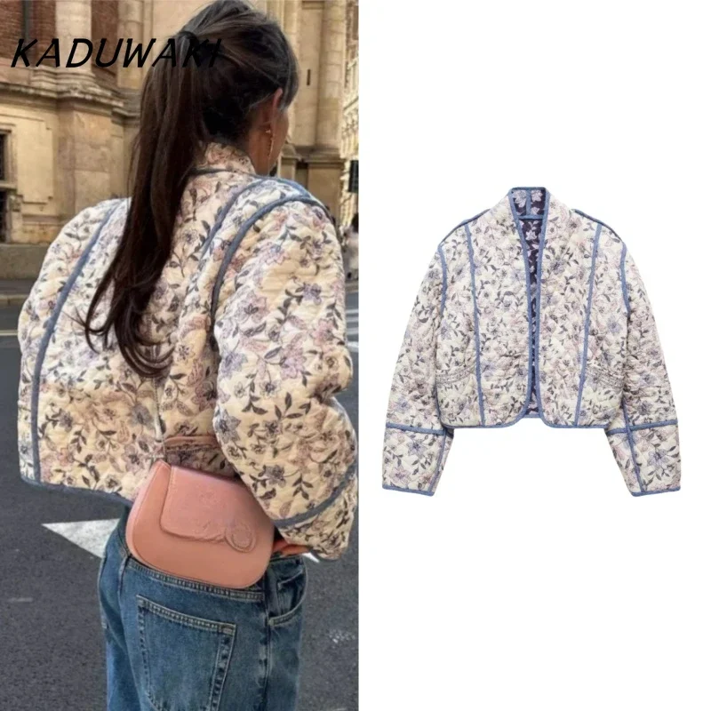 KADUWAKI-Veste courte matelassurera en coton à manches longues et col montant, Streetwear décontracté classique, Vêtements College recto verso, Mode rétro
