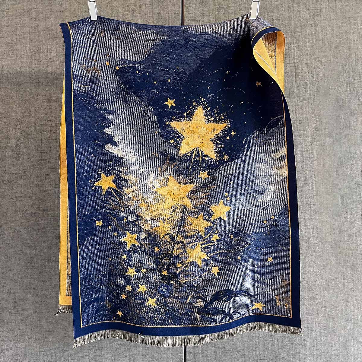 Écharpe chaude automne/hiver 185x65cm, châle à pampilles imprimé étoiles, Imitation cachemire épais, couverture coupe-vent résistante au froid pour femmes