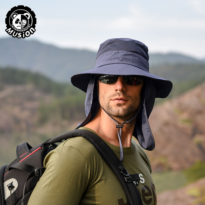 MUSION chapeau de pêcheur moto cagoule UPF 50 + résistant aux UV couleur unie casquette de pêche détachable chapeau de jardinage casquette de randonnée en plein air