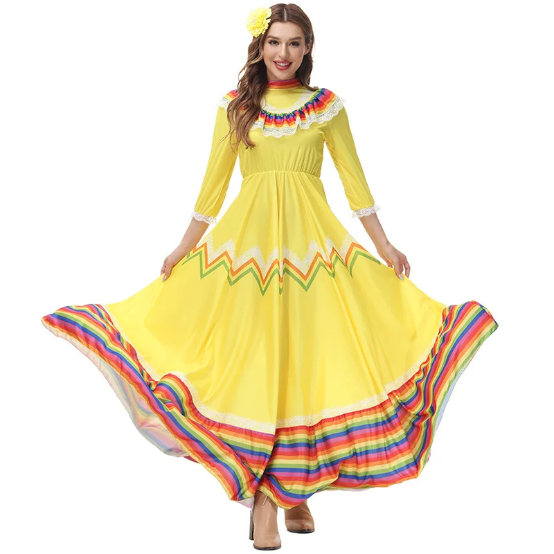Robe bohémienne mexicaine pour femmes, Costume traditionnel de danse folklorique, jupe longue Senorita Jalisco Fiesta, tenue de fête de Festival pour adultes