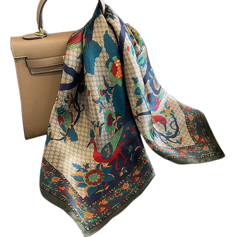 Foulard carré en soie naturelle pour femmes, imprimé Floral rétro, bandeau pour cheveux, sac, rubans, nouvelle collection 100%