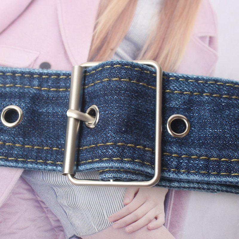 Ceinture en jean pour femme, ceinture décorative bleue pour robe, ceinture de mode, ceinture de taille, boucle à ardillon argenté, ceinture pour jeans
