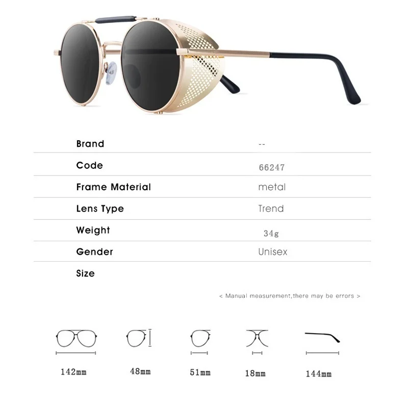 Lunettes De soleil rondes rétro en métal Steampunk pour hommes et femmes, tendance, marque De styliste, Vintage, Oculos De Sol, Protection UV