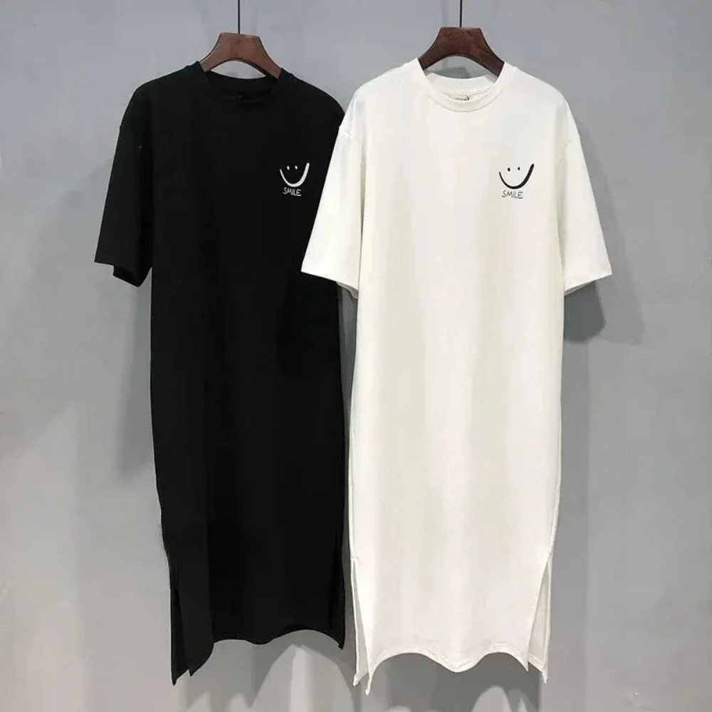 Robe T-shirt ample d'été pour femme, mi-longue, à manches courtes, décontractée et tendance, au-dessus du genou
