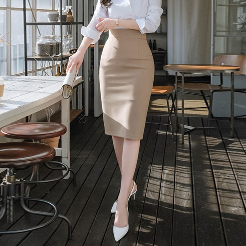 Jupes de travail d'été pour femmes, jupe mi-longue kaki avec fente, taille haute, luxe, élégante, vêtements de bureau, Y2k, livraison directe