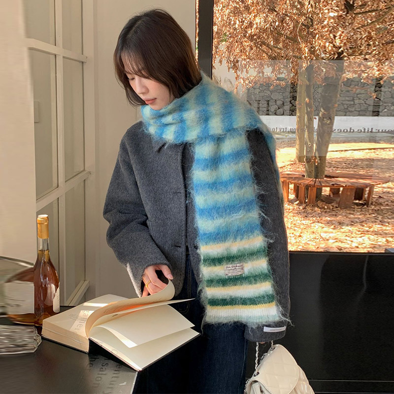 Nouveau coréen arc-en-ciel tricoté écharpe pour les femmes automne hiver chaud décontracté Protection du cou mignon chaud doux confortable laine écharpe