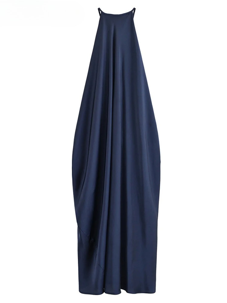 Robe décontractée en Satin pour femmes, col licou, ample, élégante, sans manches, dos nu, épaules dénudées, Robes de plage chics, nouvelle collection été