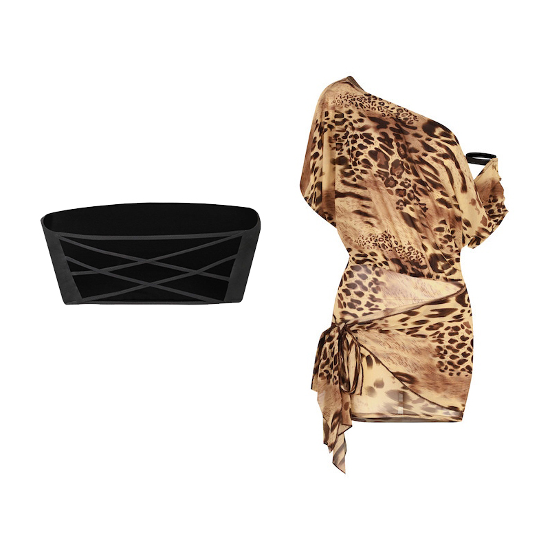 Robe léopard asymétrique ZYM Dancestyle pour femme – Tenue d'entraînement de danse Rumba Cha Cha d'été – Vêtements de danse latine