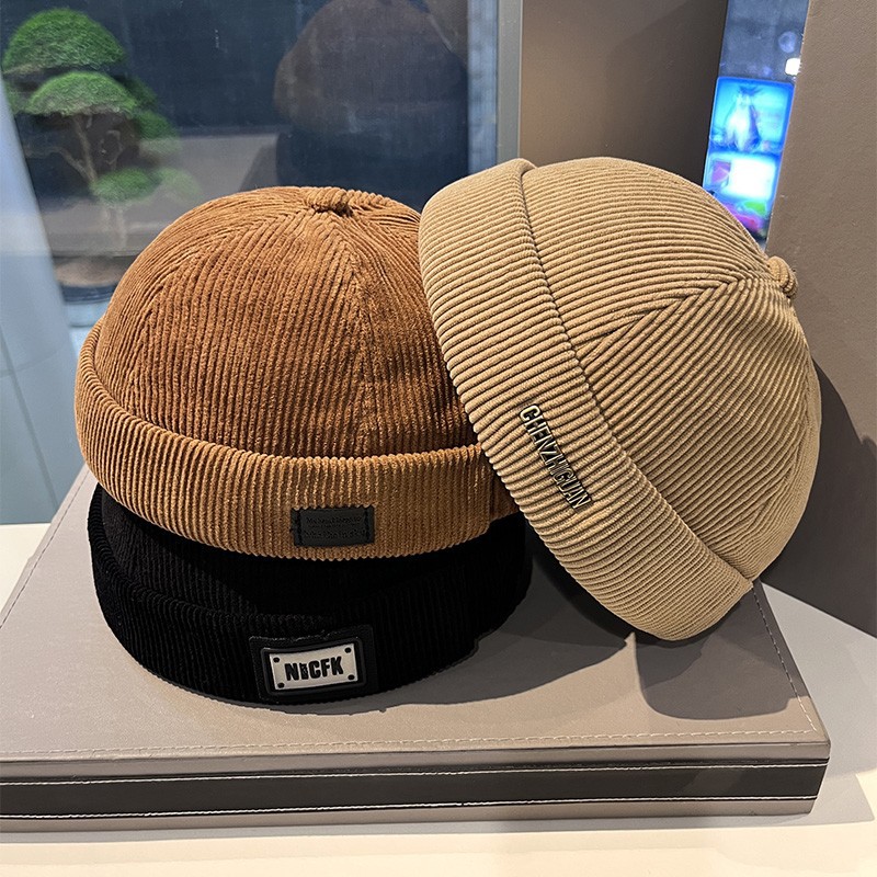 Chapeau japonais rétro en peau de melon en velours côtelé, chapeau hooligan hip-hop pour hommes et femmes, chapeau de propriétaire sans bords pour les créateurs de tendances de rue