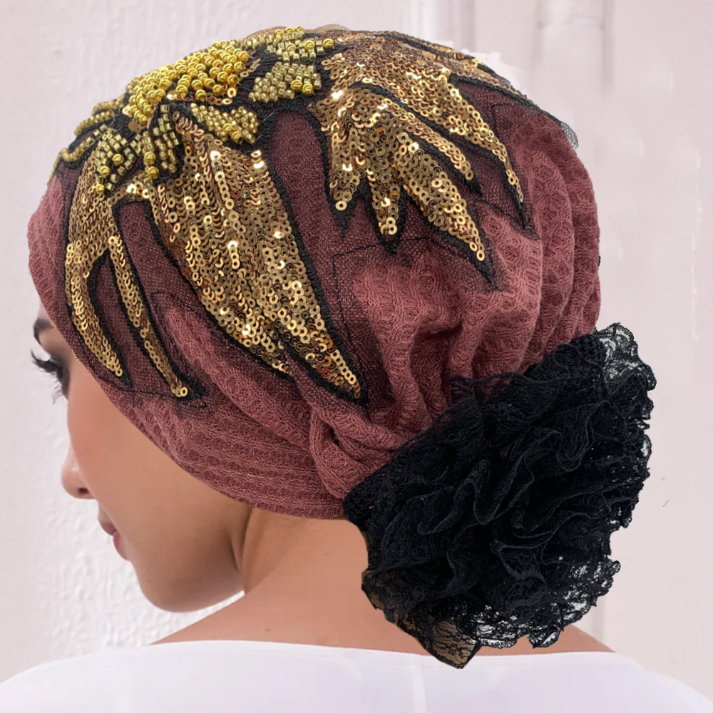 Luxe diamants fleur dentelle Turban chapeau respirant femmes foulard chapeaux Bonnet femme bandeau dame Beanie cheveux couverture Cap