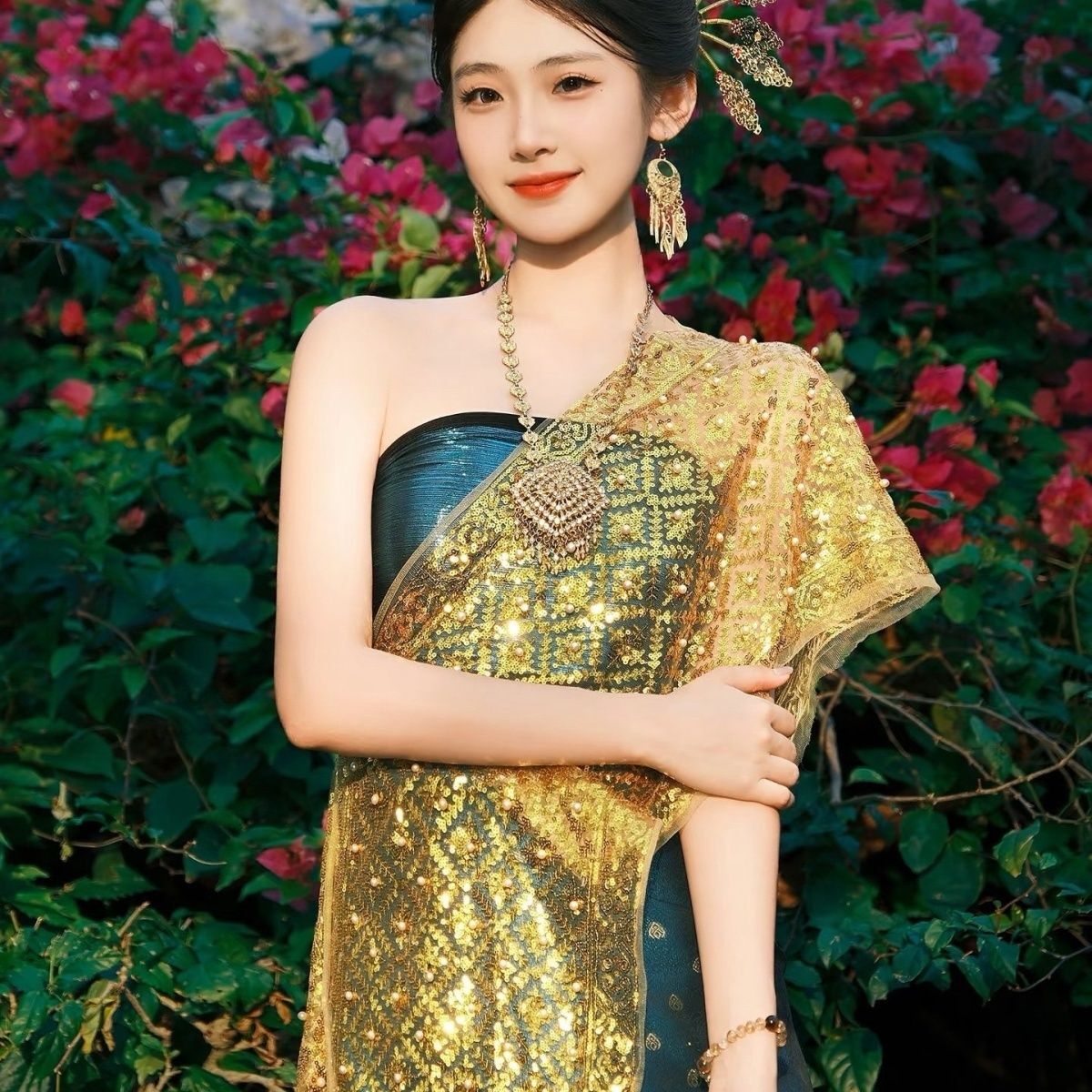 Ensemble de vêtements traditionnels thaïlandais pour femmes, tenue nationale Dai pour spectacle de danse, costume ethnique pour filles