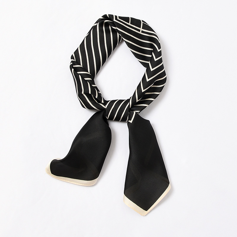 Foulard Bandana Rayé en Satin pour Femme, Châle Carré de 70x70cm, à la Mode