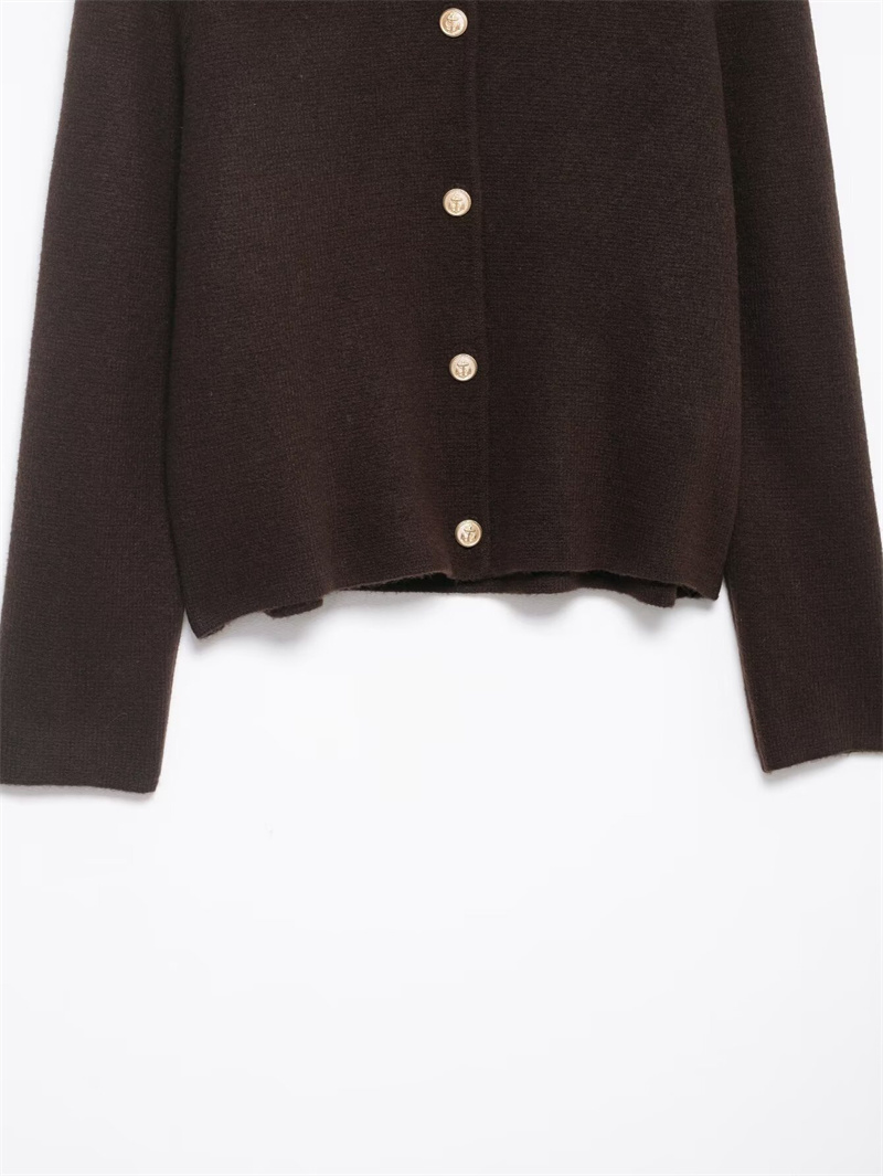 Veste femme 2025 automne nouveau Style marron foncé à manches longues col en fausse fourrure tricot Cardigan veste élégante et élégante