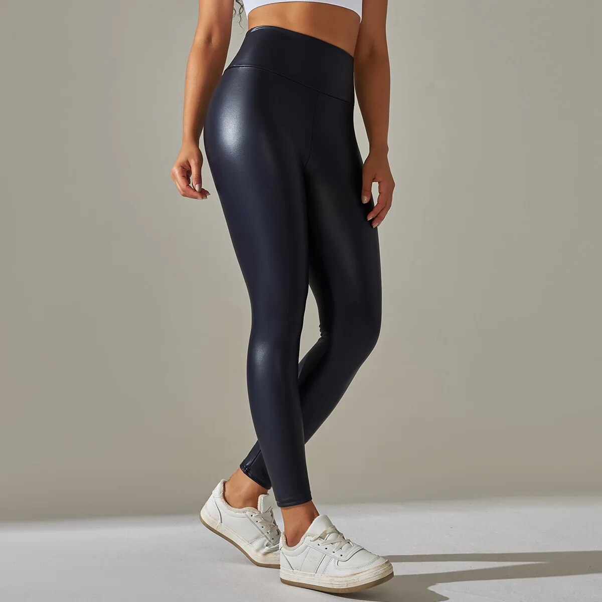 Nouveaux pantalons en cuir PU pour femmes, Leggings colorés taille haute, ajustés, amincissants et de Yoga pour vêtements extérieurs