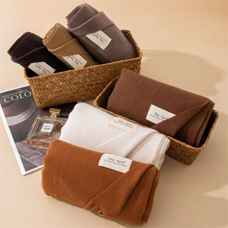 Écharpe longue et chaude en cachemire pour femme, Hijab, couleur unie, châle enveloppant, Pashmina, Bandana, automne 2024