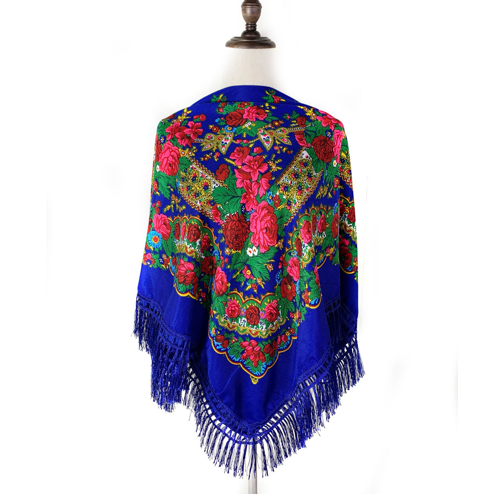 Foulard carré russe de luxe pour femmes, nouveau Design, imprimé Floral, mouchoir à franges ukrainiennes, châles, bandeau Babushka, 120x120cm