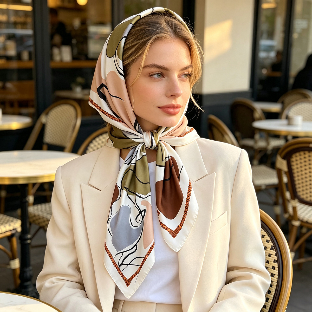 Nouveau Foulard en Soie Imprimé Color Block 2026, 90CM, Foulard en Twill Polyvalent, Grand Foulard Carré, Châle Pare-Soleil, Foulard de Tête, Cadeau de Collection