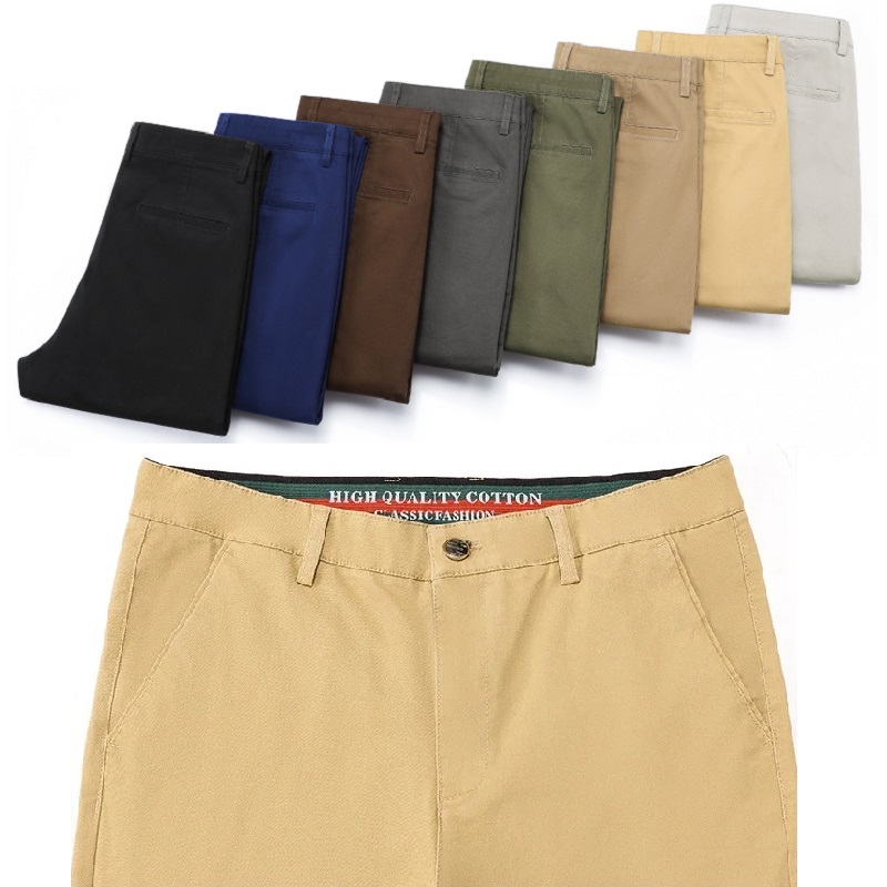 Coton hommes pantalons décontractés droit Stretch pantalon mâle mode mince robe d'affaires Golf bureau printemps automne kaki noir formel