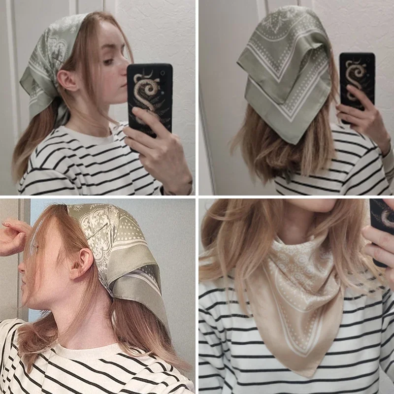 Femmes écharpe mode 70 cm Paisley imprimé Hijab écharpe Satin Bandana foulards femme carré bandeau femme accessoire de cheveux