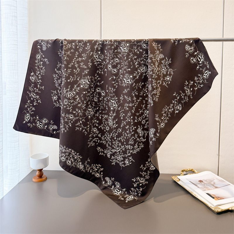 Nouveau Foulard Carré de Luxe en Soie Satinée Imprimée 90 cm pour Femme, Châle, Hijab, Foulard de Cou, Ruban pour Cheveux, Bandeau, Bandana Tendance