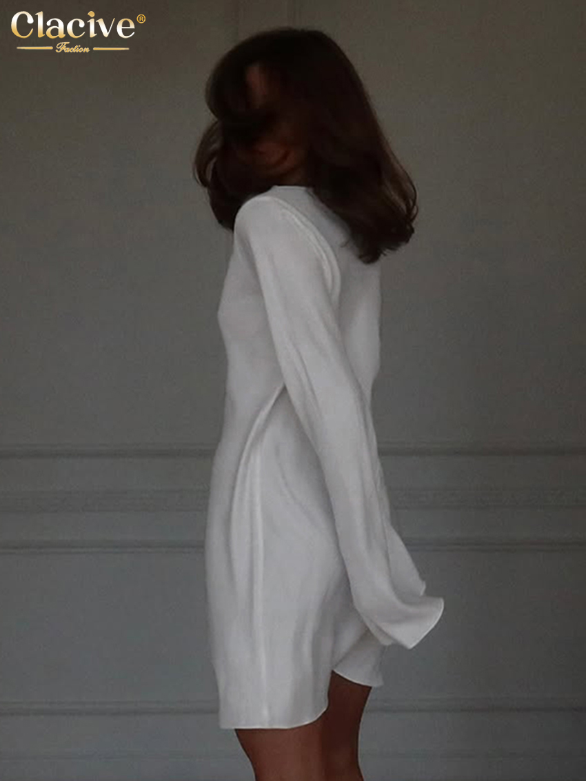 Robe Courte Décontractée Noire pour Femme Clacive Fashion 2026 – Col Rond, Manches Longues, Élégante et Simple, Style Urbain