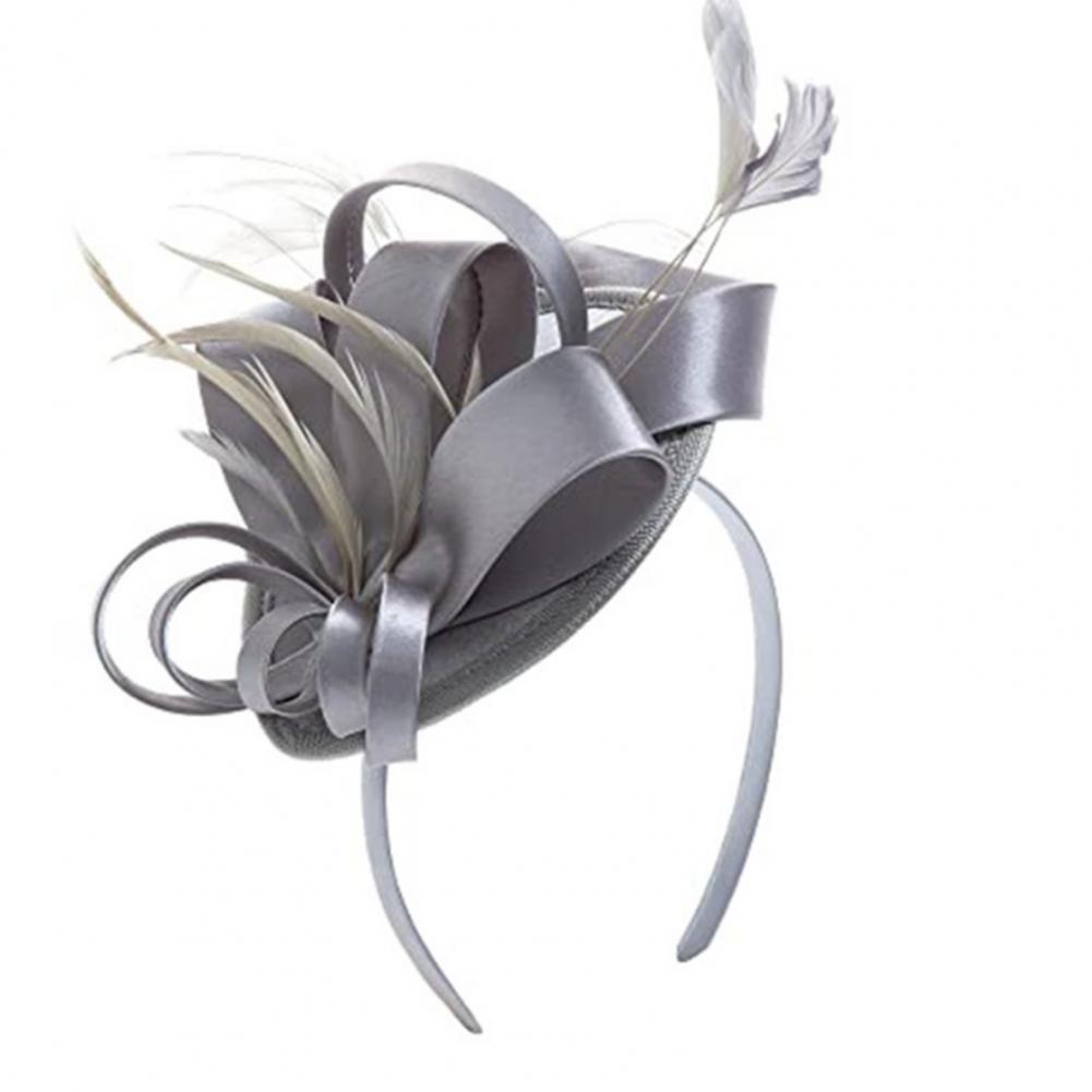 Fascinateur de chapeau de cerceau de cheveux avec la pince à cheveux, bande élastique, ruban de fausse plume, décor de tissu de satin, accessoires de bande de sauna de femmes, nouveau