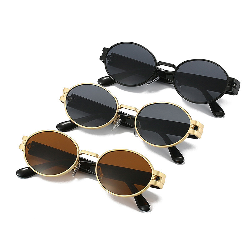 Lunettes de soleil ovales en métal pour hommes et femmes, nuances de lunettes noires, créateur unisexe, marque de luxe, mode, UV400