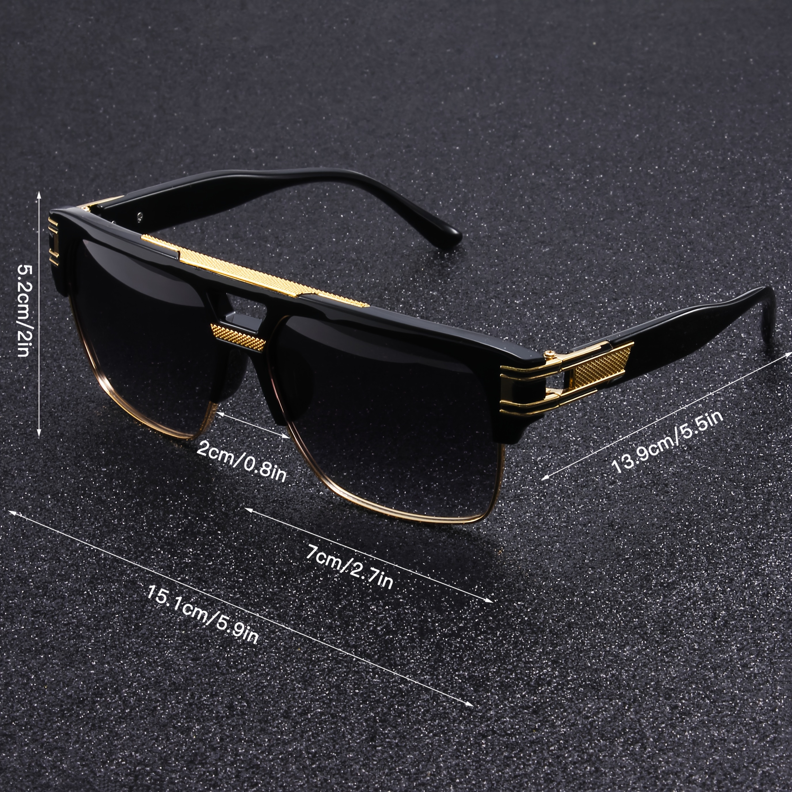 Lunettes de soleil carrées à double monture noir et or, lunettes de conduite de luxe légères pour hommes d'affaires