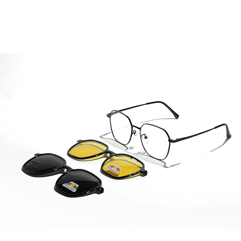 Lunettes de myopie élégantes en métal 3 en 1 avec clip solaire polarisé, pour hommes et femmes, verres sur mesure anti-lumière bleue -1 -2