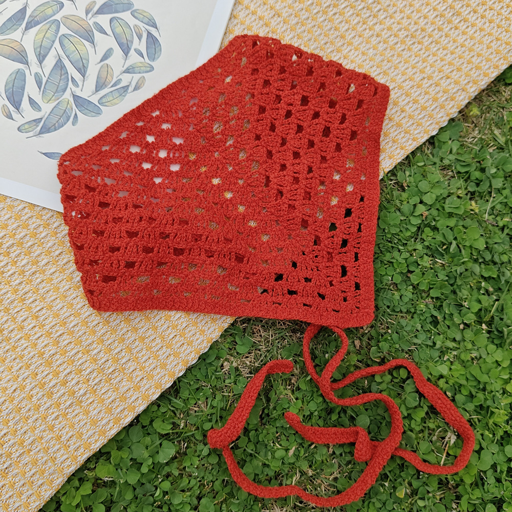 Foulard d'été en tricot crocheté, bandanas ajourés au crochet, écharpes triangulaires vintage, bandeaux et accessoires pour cheveux pour filles et femmes