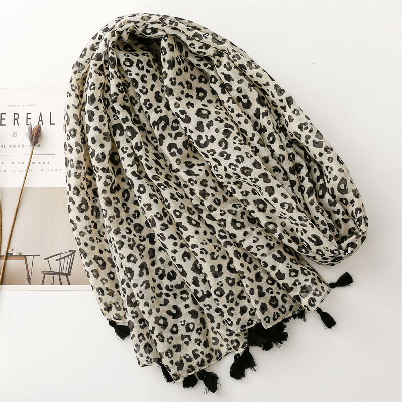 2025 automne femmes écharpe coton imprimé léopard châle gland été Protection solaire musulman Hijab Viscose Wrap foulard 90*180 cm