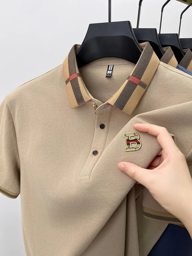 Polo à manches courtes de marque de luxe pour hommes, nouveau t-shirt Paul en coton et soie respirant haut de gamme, mode décontractée pour hommes