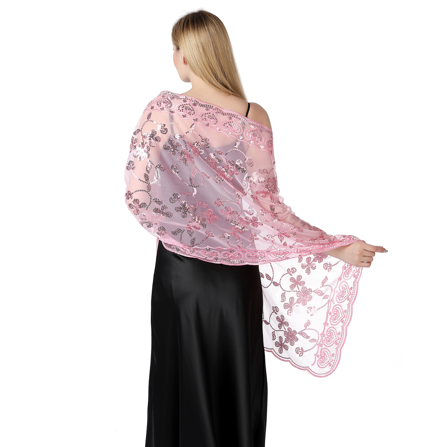 Femmes élégantes broderie florale paillettes châles pour robes de soirée châle mariée mariage Cape femme enveloppes épaule écharpe