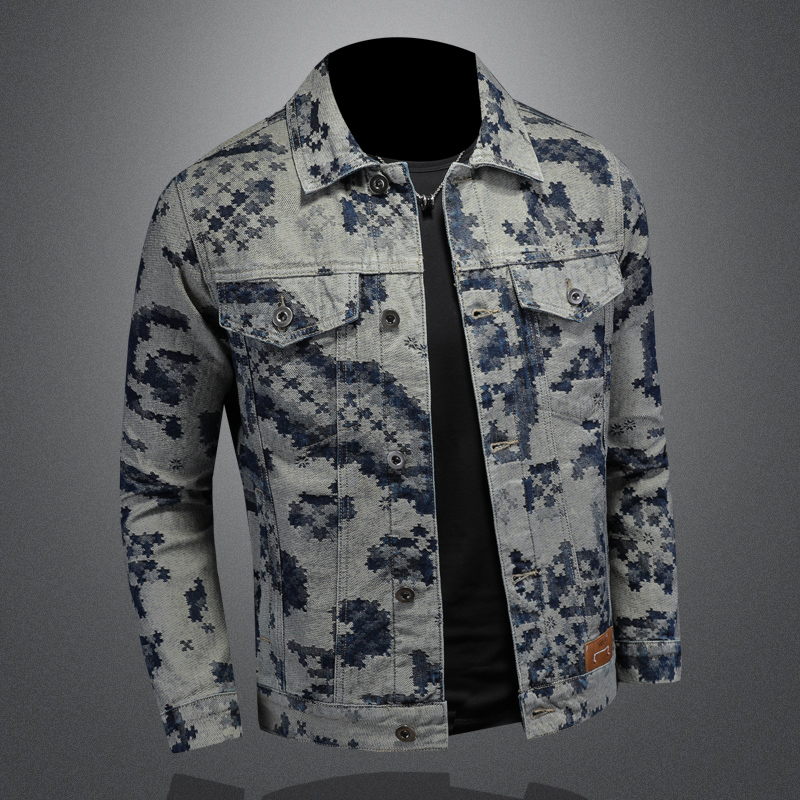 Veste en jean rétro pour hommes, vestes en jean décontractées, jacquard, social, hip-hop, streetwear, combinaison de cow-boy, marque de mode, printemps 2025