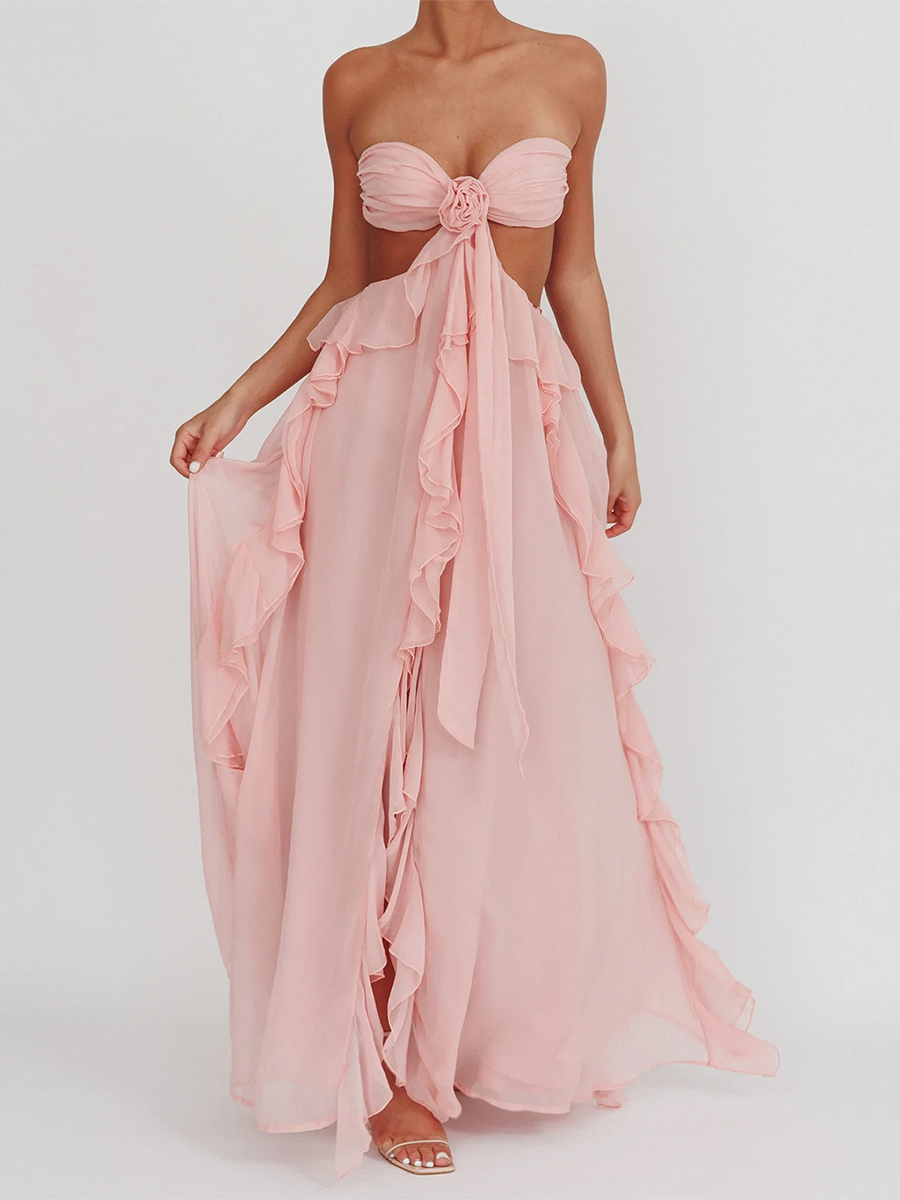 Robe florale sans bretelles pour femmes, Sexy, dos nu, sans manches, Tube Maxi, longue, maille, moulante, vêtements de plage, été, Y2k