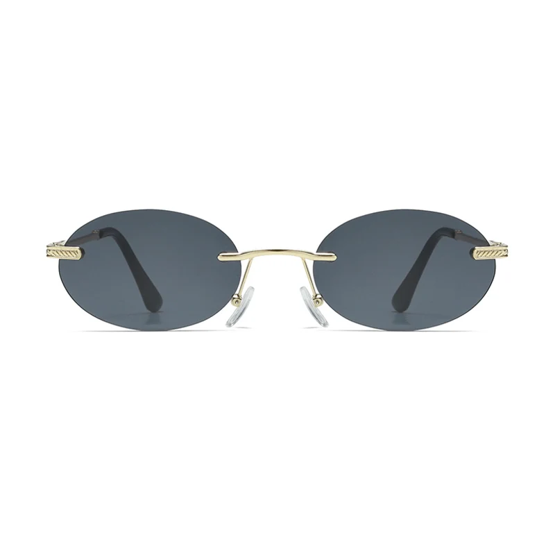 Lunettes de soleil ovales à la mode, petites nuances sans bords, marque de luxe de styliste pour femmes et hommes, lunettes de soleil en métal bleu, haute qualité, UV400