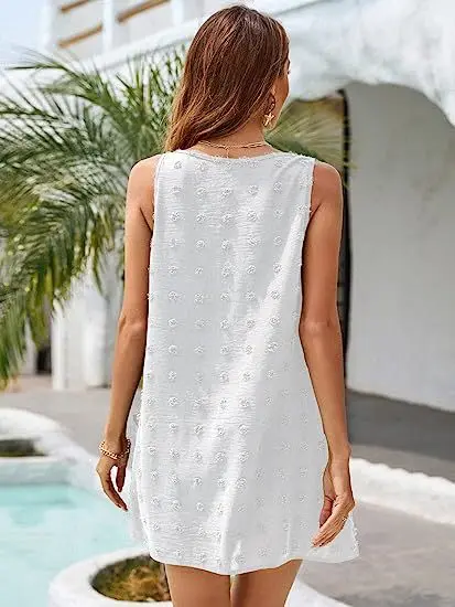 Robe de plage pour femmes, col en v, gilet ample, bretelles avec poche, T-Shirt à pompon, sans manches, longueur au sol, taille