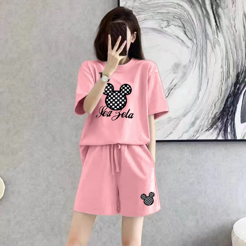 Mode apparaître mince été costume décontracté femmes simplicité bureau dame dessin animé couleur unie coréen à manches courtes Shorts deux pièces ensemble