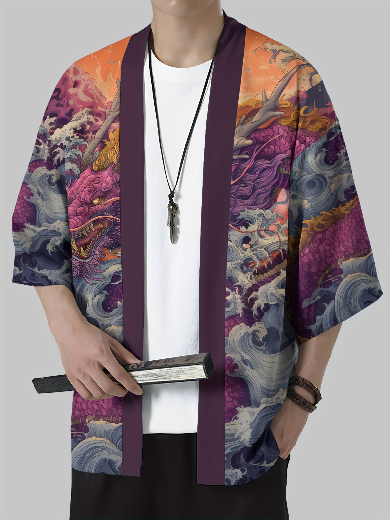 Kimono japonais pour homme 2026 – Robe Yukata traditionnelle japonaise à motifs culturels en relief – Vêtement japonais décontracté et ample