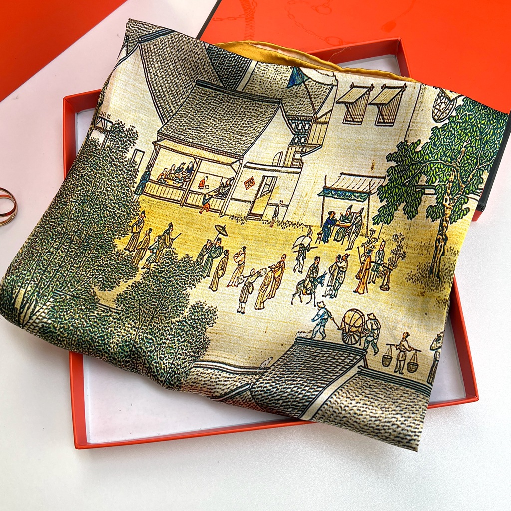Écharpe 100% Soie de Mûrier de Hangzhou, Cadeau, Soie Respirante, Grande Écharpe Carrée 110x110cm pour Femme, Bandeau Polyvalent